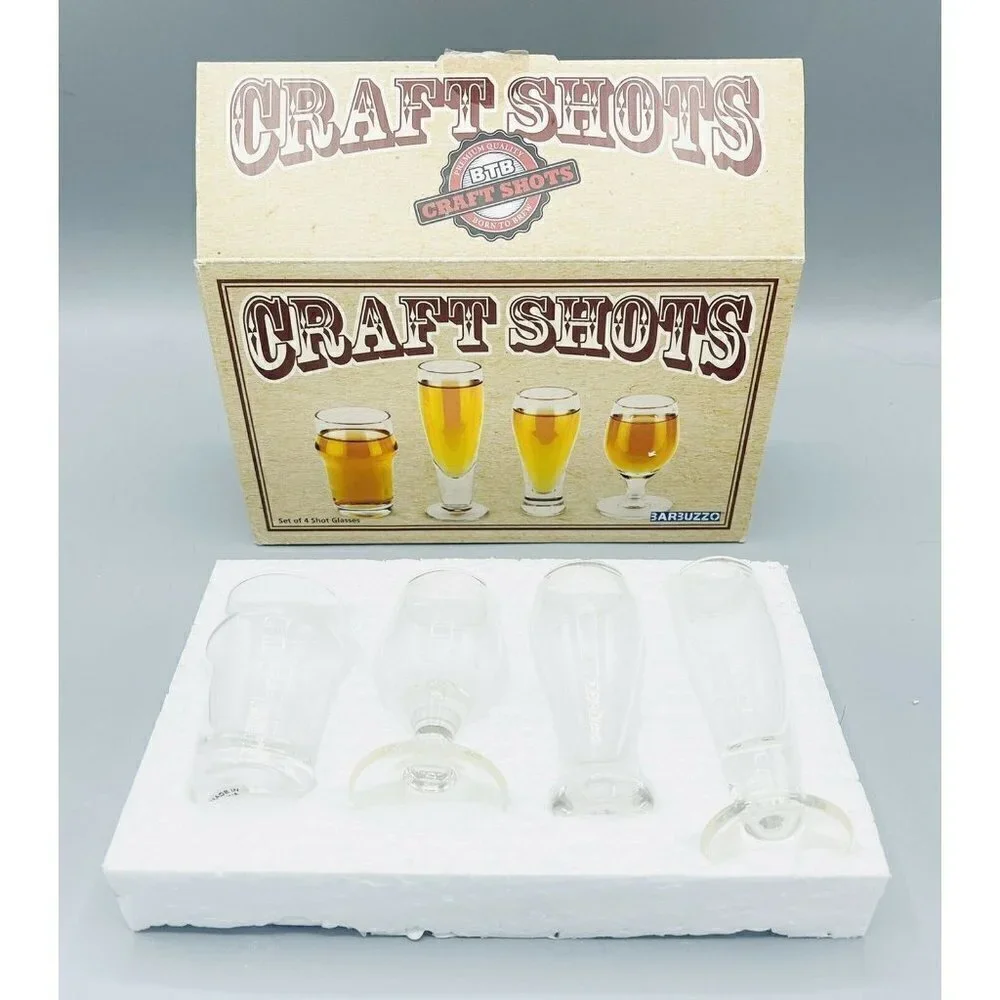 Set Of 4 Craft Beer Pub Shot Glasses Barware Classic Pint Shapes Brewery Box